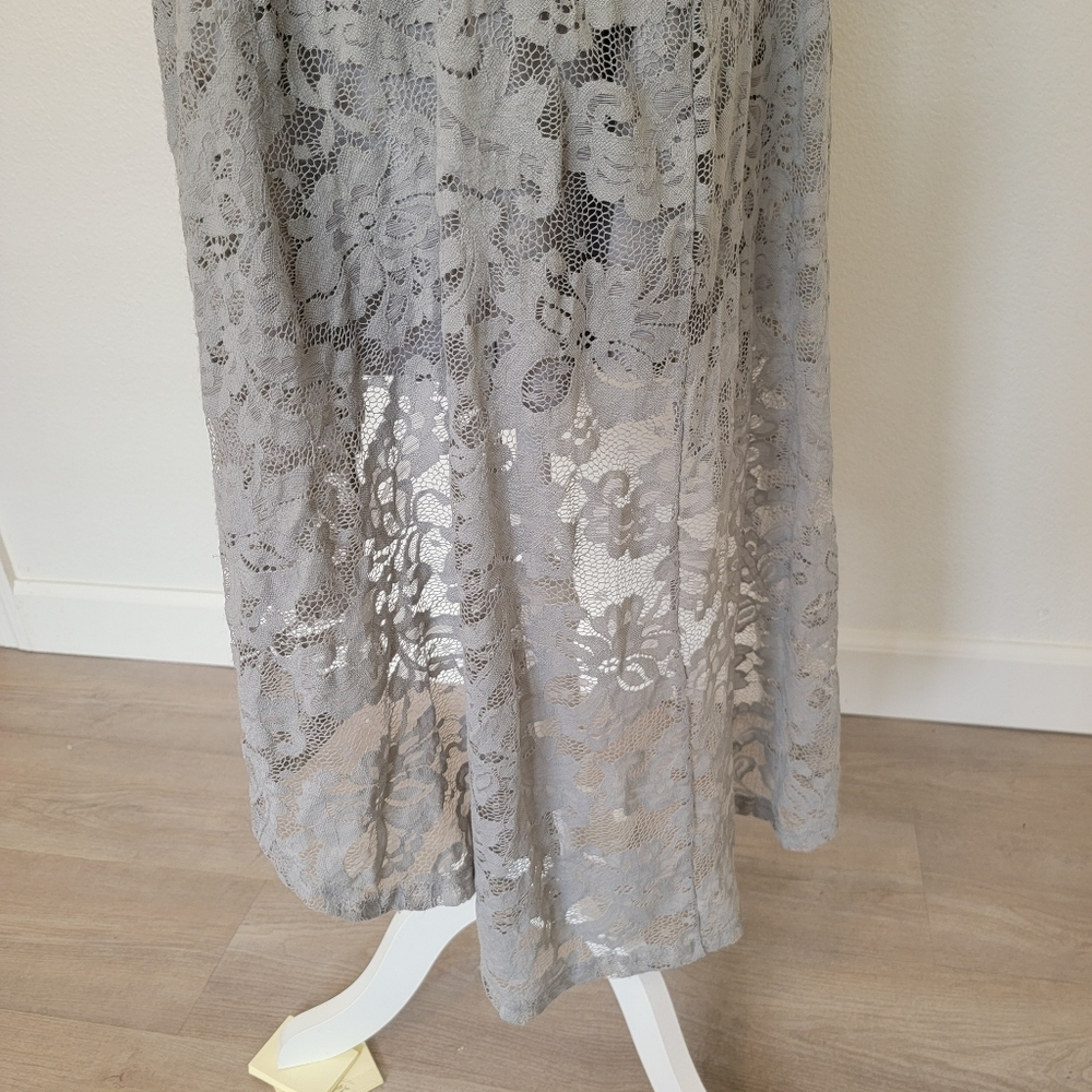 Elegant Gray Lace High/low Maxi Dress Sz XL - Picture 7 of 7